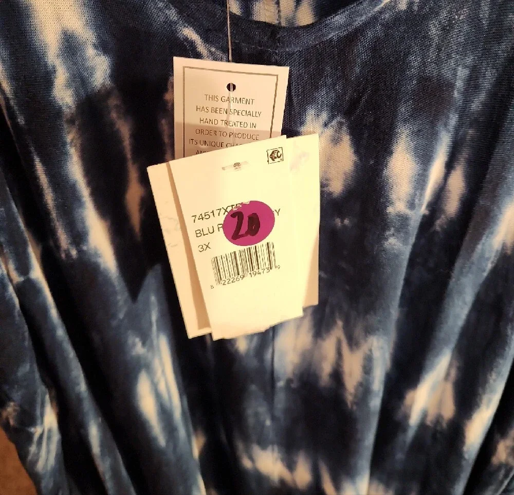 Raviya Navy Tie-Dye Sleeveless Handkerchief Hem Dress Size 3X NWT - Picture 6 of 7